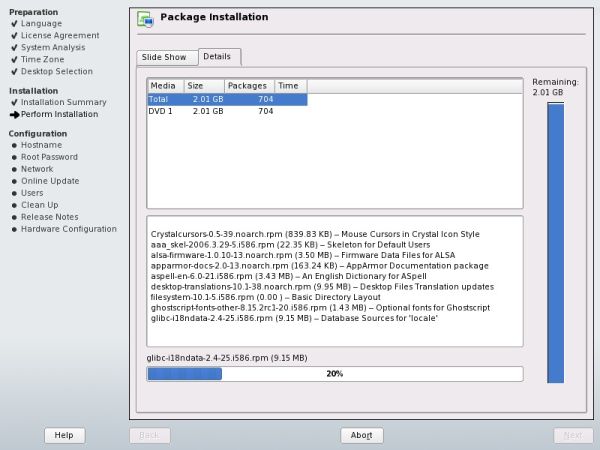 SUSE package installation details