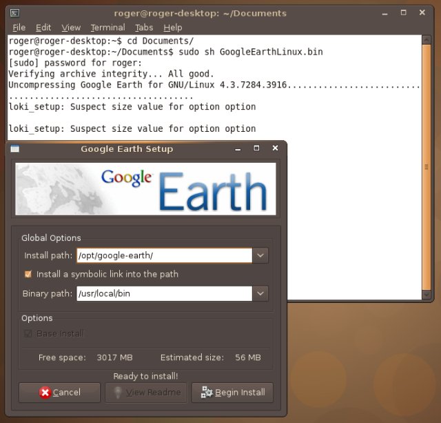 Ubuntu 8.10 Google Earth 1