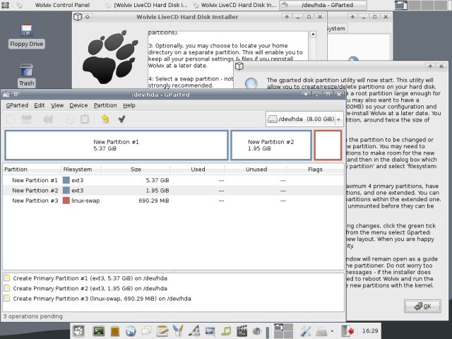 Wolvix GParted layout