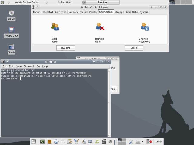 Wolvix root password terminal