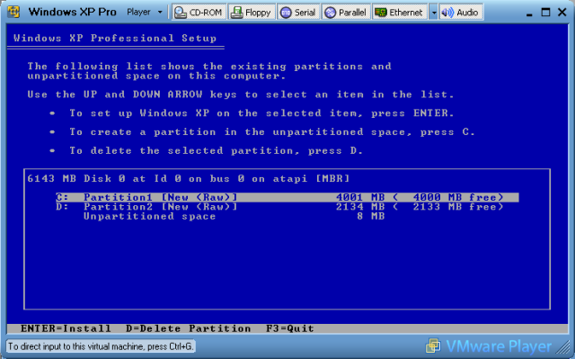 Select install partition