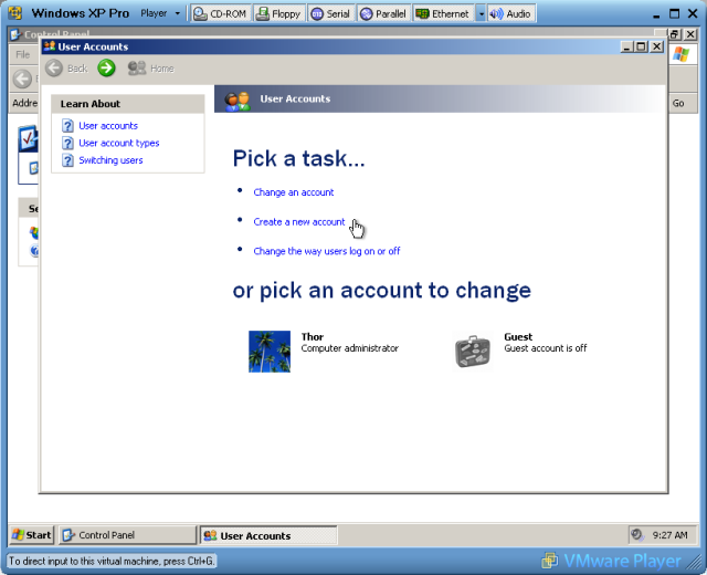 Setting up a new account