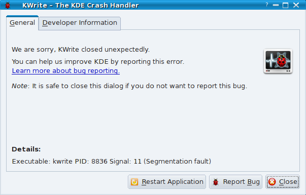 Kwrite crash