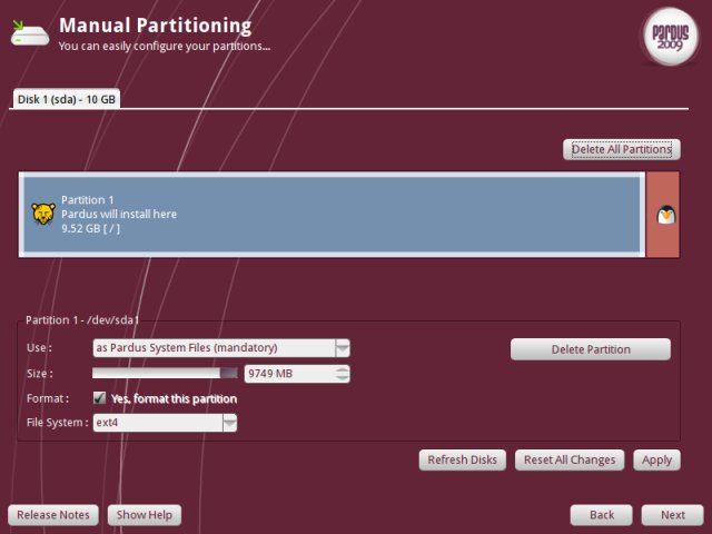 Setup partitions