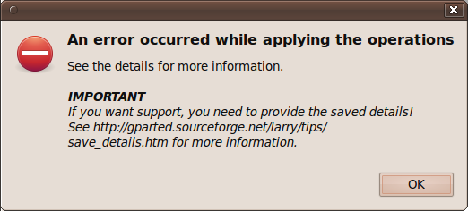 Gparted error