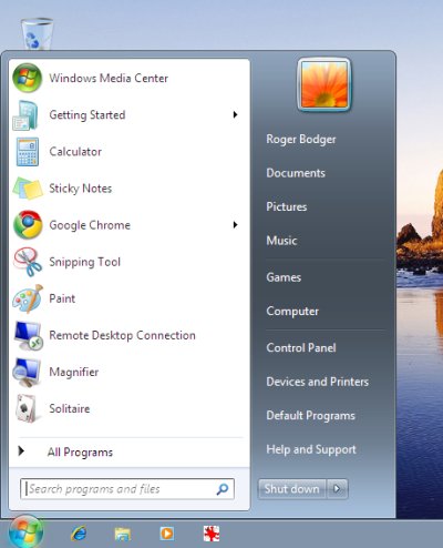 New start menu