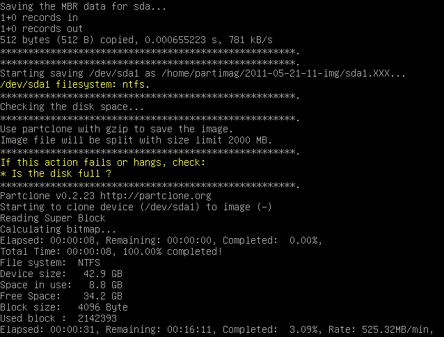 NTFS, backup in progress