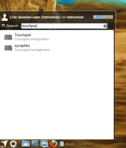 Touchpad entries in the menu