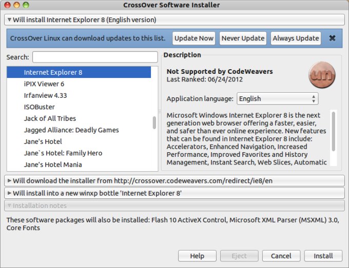 Internet Explorer 8 not listed