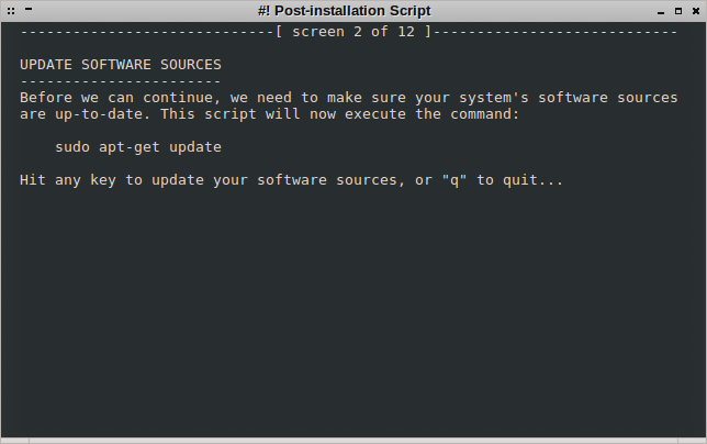 Post script running, system update