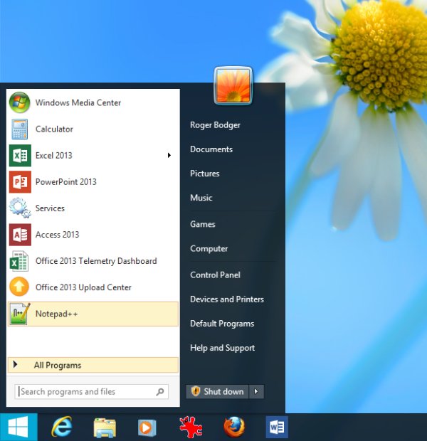 New start menu