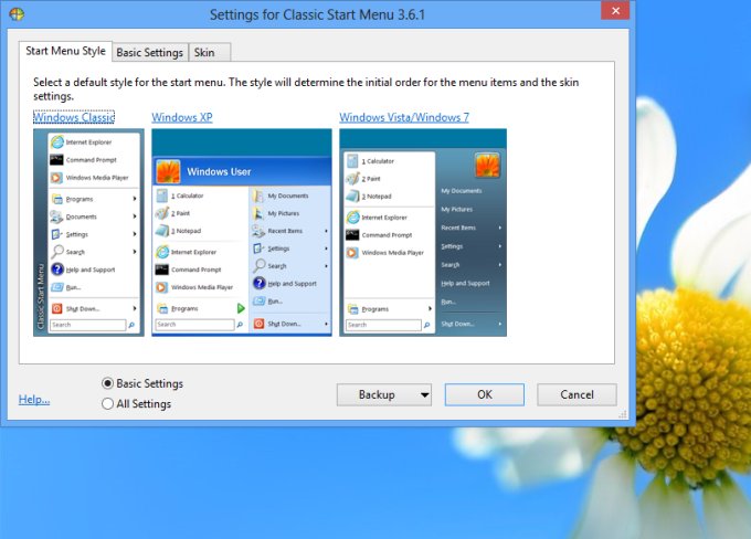 Classic Shell, options