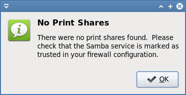 Printing, firewall, no shares found