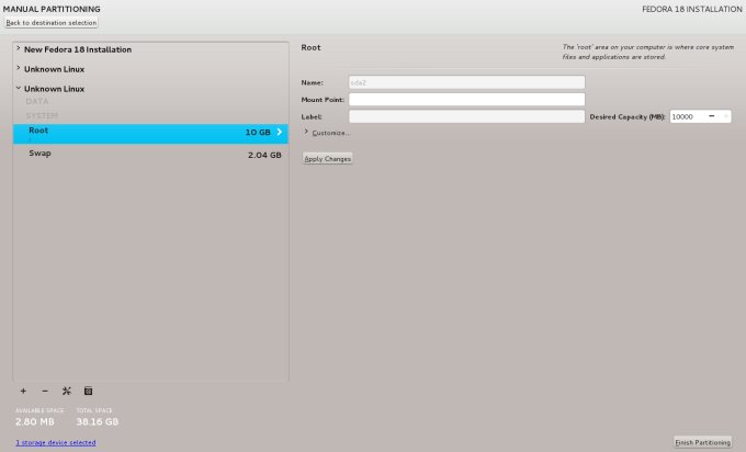 Configure partitions