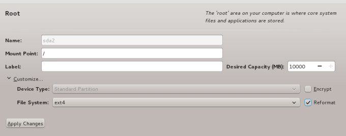 Configure root partition