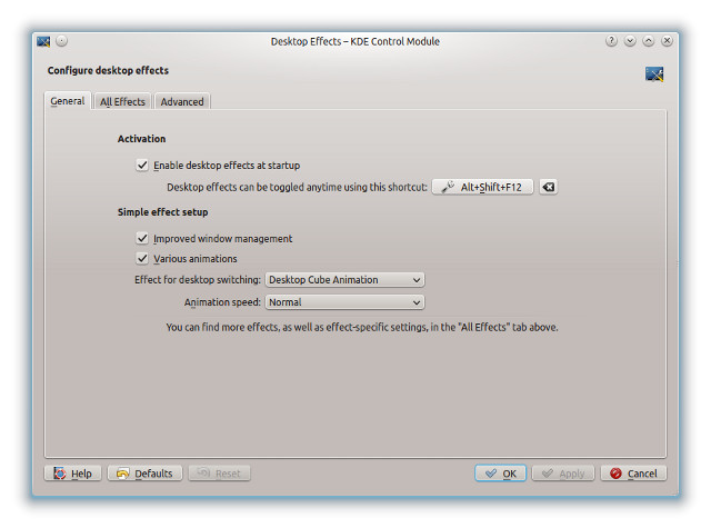 Desktop effects menu