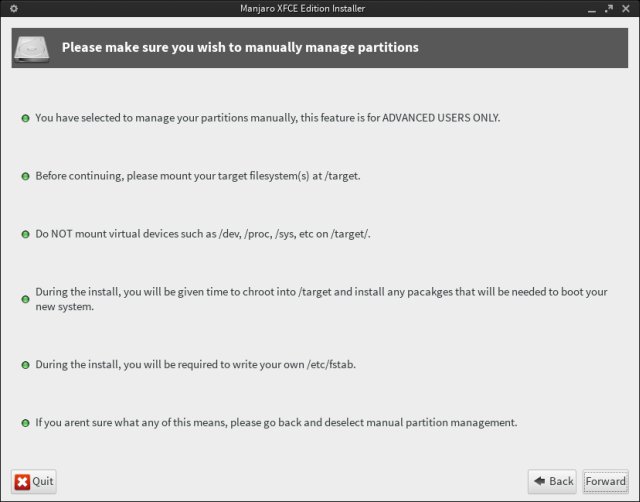 Manual setup warning