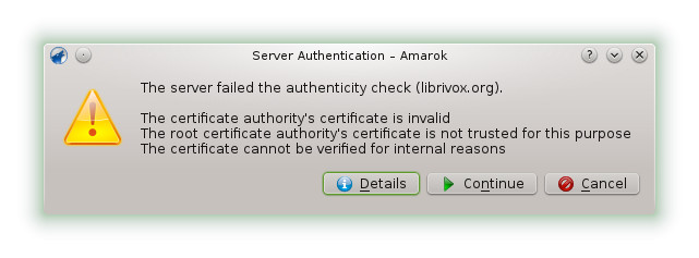 Amarok certificate problem