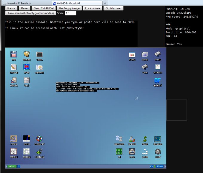 Virtual x86 KolibriOS example