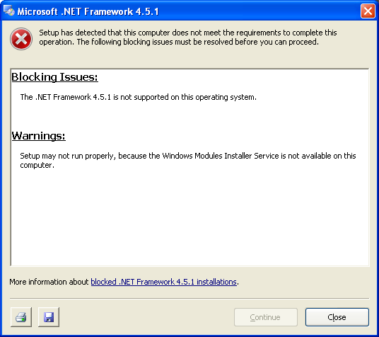 Dotnet 4.5.1 fails on XP
