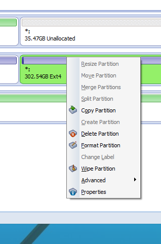 Partitions operations