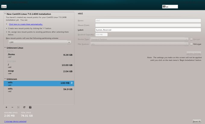 Partitions list expanded