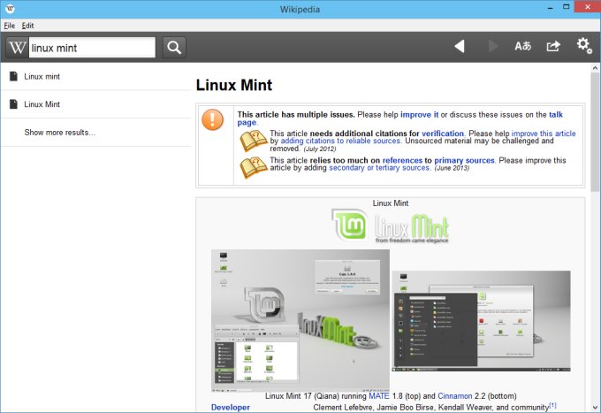 Wikipedia app, buggy