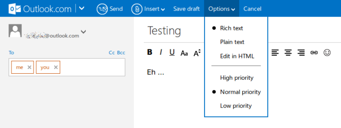 Outlook, more options