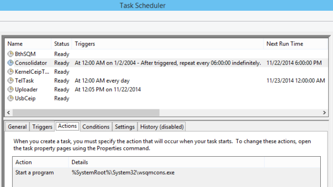 Scheduled tasks, actions