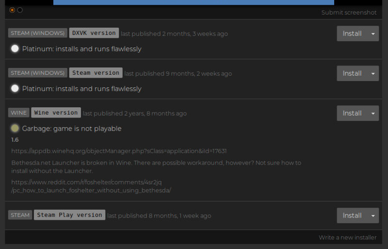 Game quality status, another example