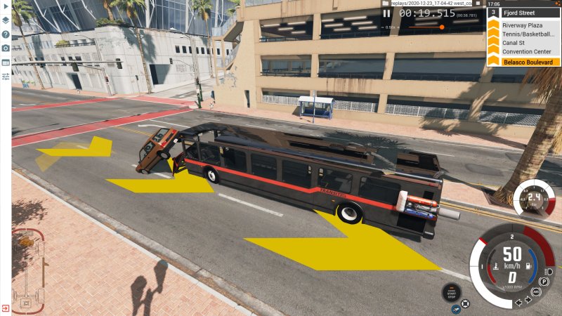 Bus, ramming cars