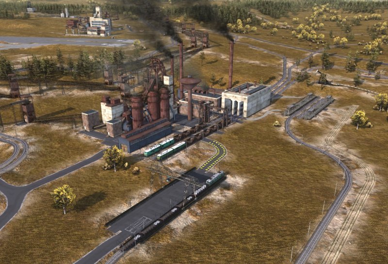 Trains resupplying the steel mill