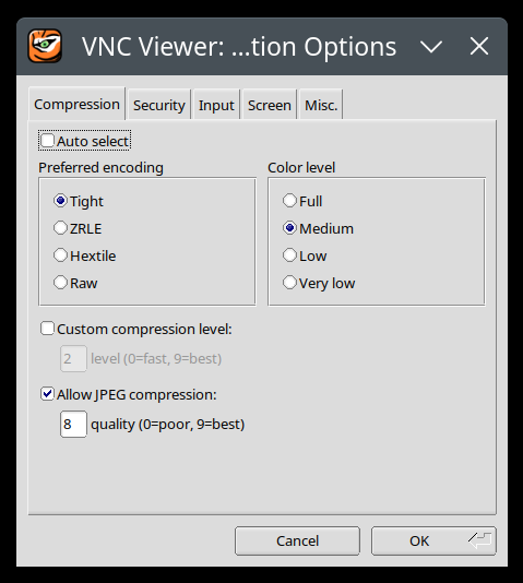 VNC options