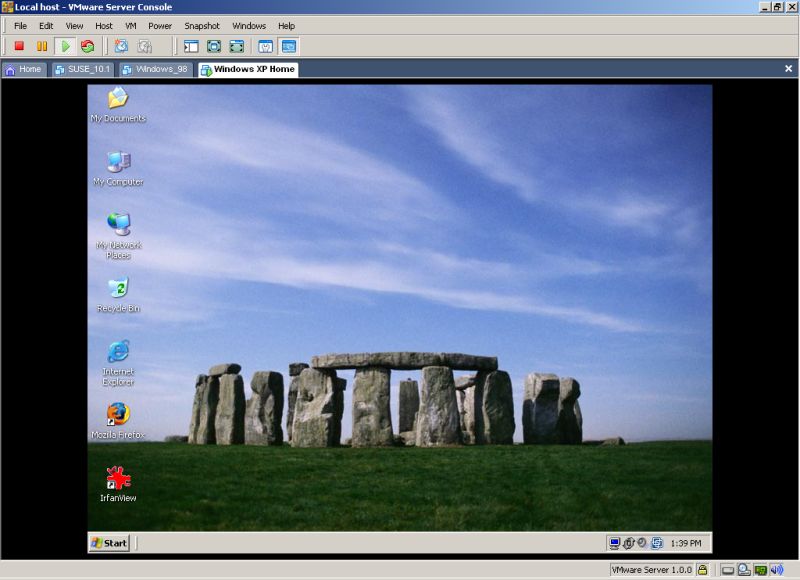 Windows XP desktop inside virtual machine