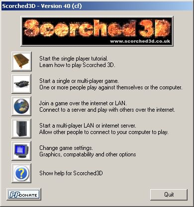 Scorched3D main menu