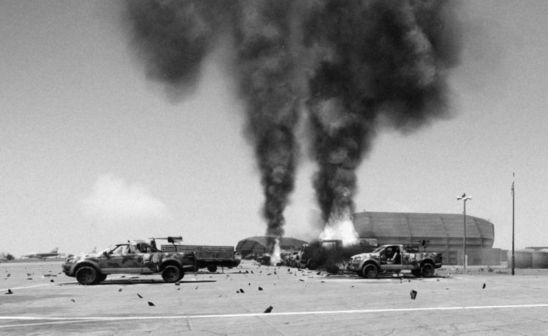 Explosion after artillery strike