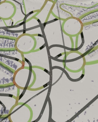 Road connections, below