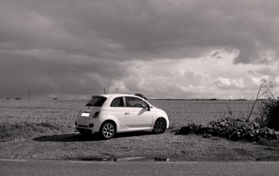 Dramatic side view, black & white