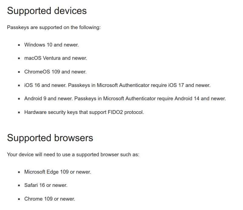 Passkeys requirements